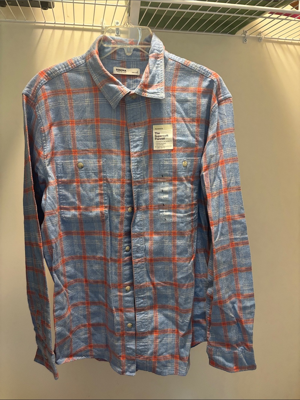 Sonoma Blue and Orange Plaid Casual Button-Down